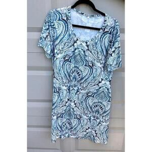 Elegant Blue Paisley Print Dress - Size Large